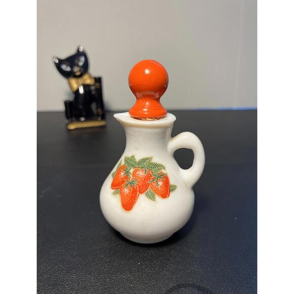 Avon 1969 Strawberry And Cream Milk Glass Pitcher Bottle Bath Foam, 5" - Picture 1 of 8
